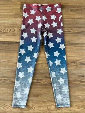 Terez Peloton Americana Stars Red Blue Ombré Yoga TLC Leggings Large Patriotic